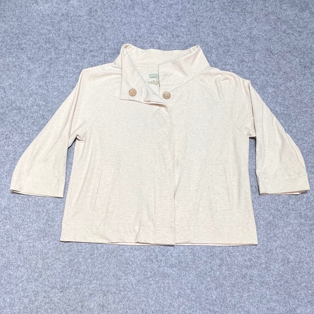 Nurture Organic Cotton Funnel Neck Button Top Beige Boho Loungewear Small